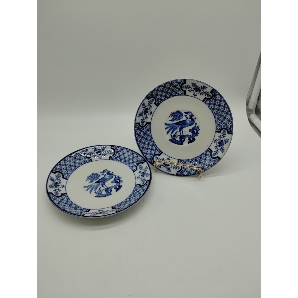 Vintage Set of 2 Yuan Peacock Blue Willow Saucers Wood & Sons Woods England